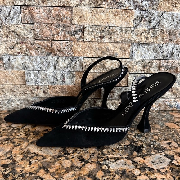 Stuart Weitzman Gemcut Xcurve 100 Slingback Pumps Women's 9.5B Black Pointed Toe - Picture 4 of 15